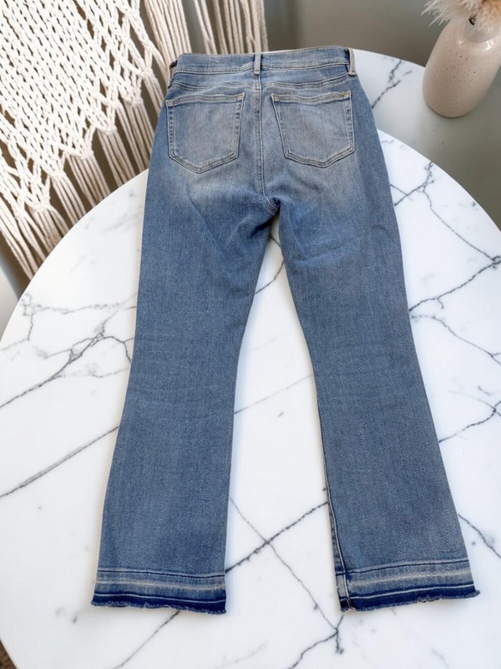 Loft High Rise Kick Crop Jeans Size 0/25P Vivid Light Let Down Hem Button Front - Picture 5 of 13